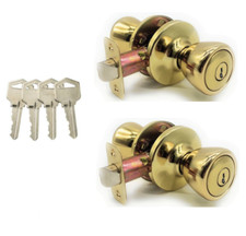 [2-PACK] Keyed Alike Entry Door Knob Lock Set, Polished Brass With 4 Keys Doorknob Lock price