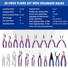 WORKPRO Pliers Set 20Piece Full Assortment of Pliers w/2pk Pliers Organizer Rack Pliers price
