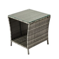 Gray Wicker Rattan Side Tea Table with Glass Patio Outdoor Garden Furniture Garden Table price