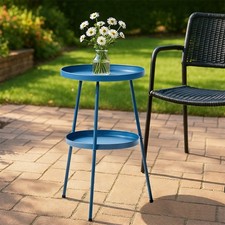 Round Small Side Table, In/Outdoor Metal Coffee Table for Garden Patio Navy Blue Garden Table price