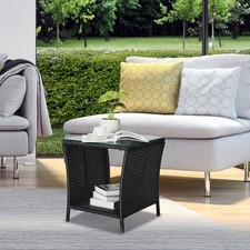Wicker Rattan Side Tea Table with Glass Patio Outdoor Garden Furniture 2 Colors Garden Table price