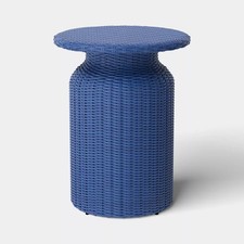 21.65" All-Weather Wicker Round Monochromatic Outdoor Patio Bistro Table Navy Garden Table price