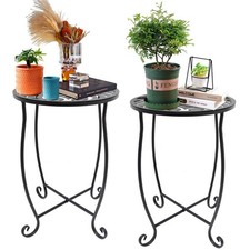 2 Pack Round Side Table Weather Resistant Metal Black Indoor Outdoor Plant Stand Garden Table price