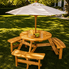 6 Person Outdoor Wooden Picnic Table Round Bench Set Patio Backyard Garden Table Garden Table price