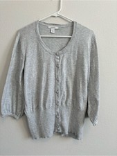 Heather Gray Scoop Neck Cardigan Cotton Blend Size L Women's Cardigan price