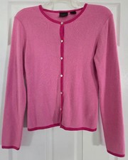 READ! Vintage 90s Preppy Pink Dual-Tone Fine-Knit Button Front Cardigan Sweater Women's Cardigan price