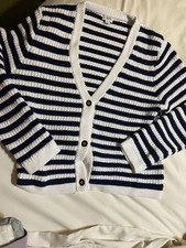 J.CREW Women’s L White Blue Striped Knit V-Neck Button Long Sleeve Cardigan Women's Cardigan price