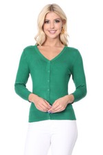 YEMAK Women's 3/4 Sleeve V-Neck Button-Down Basic Sweater Cardigan CO078 (S-XL) Women's Cardigan price