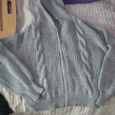 Women's Gray Cable-Knit Hooded Full Zip Cardigan Sweater Size M Women's Cardigan price