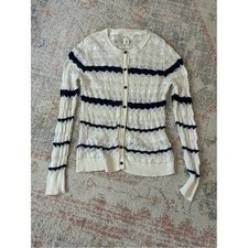 Y2K-H&M Cream Knit Cardigan with Navy Trim-Size M Women's Cardigan price