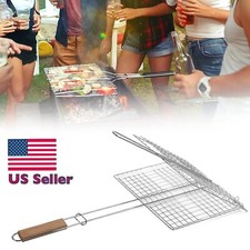 Grill Basket Folding Meat BBQ Fish Grilling Skewer Kit Stainless Steel New USA Grill & Barbecue Accessories price