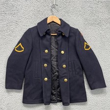 Vintage Castle Heights Military Academy Coat Boys Small Navy Wool Uniform 50-60s Boys' Overcoat price