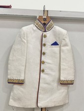 Sherwani Kids White Embroidery Blue Pajama Wedding Dress For Boys Boys' Overcoat price