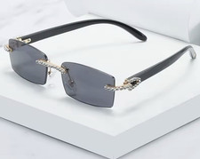 Men Rimless Rectangle Sunglasses Gray Tinted Lenses Black Frame Women's Sunglasses price