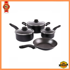Mainstays 7 Piece Non Stick Aluminium, Pots and Pans Cookware Set, Black Pot / Pan Sets price