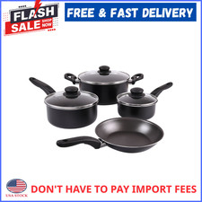 Mainstays 7 Piece Non Stick Aluminium, Pots and Pans Cookware Set, Black Pot / Pan Sets price