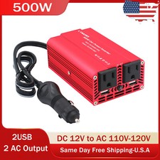 500W Car Power Inverter DC 12V to AC 110V 120V Converter With 2USB 2Sockets Red Car Power Inverter-Converter price