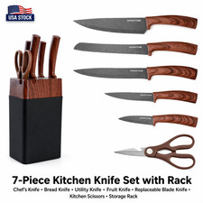 Kitchen Knife-Set with Rack Block- 7pcs  Chef Bread Utility Knives Scissor Knives and Knife Sets price