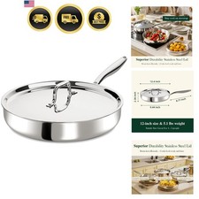 12 Inch Tri-Ply Stainless Steel Frying Pan, Frying Pan with Lid, PFOA/PTFE Fr... Pans price