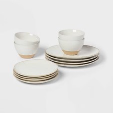 12pc Stoneware Wethersfield Artisan Dinnerware Set White - Threshold Dinnerware Set price
