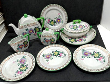 Vintage Breakfast Tea Set White Green w/ Gold Rim Ivy Flower Pattern Japan Breakfast Set price