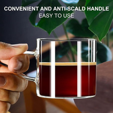 Glass Expresso Small Coffee Cup with Handle Double Walled Serve 4.3 OZ Set of 2 Cup / Glass / Coffee Set price