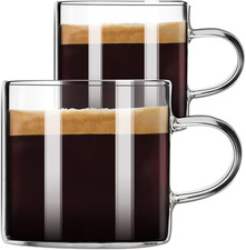 Espresso Cups Set of 2, Espresso Shot Glass 4.3 OZ, Glass Expresso Small Coffee Cup / Glass / Coffee Set price