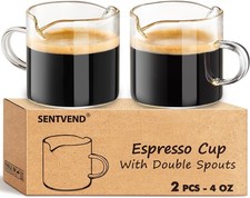 Espresso Cups Set of 2 4 Oz Espresso Shot Glass W/ Handle Double Spout Cups Cup / Glass / Coffee Set price