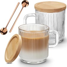 2 PACK Glass Coffee Mugs with Handle & Spoon, 12 OZ Glass Coffee Cups Cup / Glass / Coffee Set price