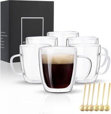 Glass Coffee Mugs Set of 6, 13.5 OZ Insulated Double Wall Coffee Cups, Perfect f Cup / Glass / Coffee Set price