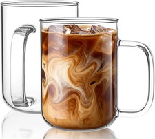 Glass Coffee Mugs, 20 oz Ice coffee cups, Large Clear Tea Cups Set of 2 Cup / Glass / Coffee Set price