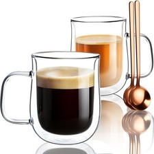 Double Walled Glass Coffee Mugs 12 OZ, Borosilicate Glass Coffee Cups Set of 2 Cup / Glass / Coffee Set price