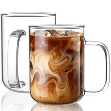 Glass Coffee Mugs, 20 oz Ice coffee cups, Large Clear Tea Cups Set of 2, Glas... Cup / Glass / Coffee Set price