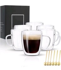 Glass Coffee Mugs Set Of 6, 13.5 OZ Insulated Double Wall Coffee Cups And Spoons Cup / Glass / Coffee Set price