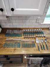 Lifetime Stainless Silverware Flatware Set of 64 Green Handles Spoon Knife Fork Fork / Spoon / Knife Sets price