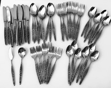 SILVERWARE VTG GARDEN FLORAL INTERPUR JAPAN JARDINERA  58pcs  (8pc Pl Set ++) GC Fork / Spoon / Knife Sets price