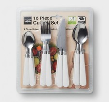 16pc Cutlery Set White Handle Stainless Steel Knife Fork Spoon Flatware Set 4 Fork / Spoon / Knife Sets price