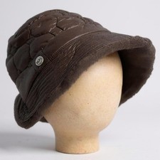 OS Womens UGG Bucket Hat Brown Excellent Quilted Faux Fur Lined Winter Puffer Women's Hat price