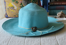 The Hatter Company Women Blue Straw Sunhat Wide Brim Floppy Heart  Ribbon Accent Women's Hat price