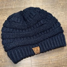 C.C Navy Blue Cable Knit Beanie Hat Ribbed Cuff Winter Skull Cap One Size Women's Hat price