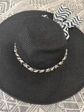 Royal Road Black Wide Brim Packable Sun Hat Gold Chain Scarf Beach Vacation Women's Hat price