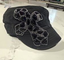 Olive & Pique Women's Black Solid Military Cap Hat Beaded Accents One Size Women's Hat price
