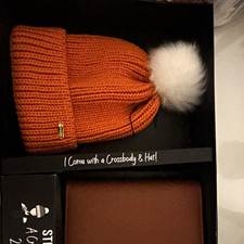 Steve Madden Orange/White Knit Beanie Hat w/ Pom Pom Logo Accent One Size Women's Hat price
