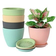 5Pack 6"-7.5'' Plastic Flower Pots Modern Indoor Outdoor Plant Containers Garden Pots price