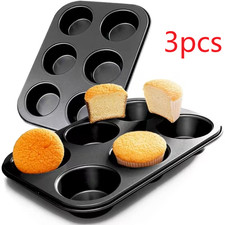 3 PCS Pack 6-Cups Cake Muffin Pan Non-Stick Bakeware Muffin Cups Carbon Steel US Cake Pans price