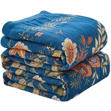 Boho Blanket Soft Muslin BohoThrow Blanket, 100% Cotton Floral Printed Farmho... Blanket price