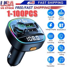 Bluetooth 5.0 Car Wireless FM Transmitter Adapter USB PD Charger AUX Hands LOT Car Transmitters price