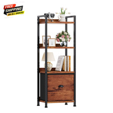 4 Tier Bookshelf with Drawer, Tall Narrow Bookcase Storage Organizer 💪👌 Bookcase price