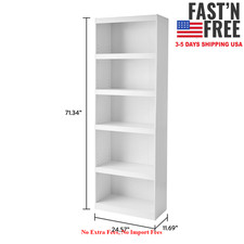 [HOT SALE] Framed 5-Shelf Bookcase with Adjustable Shelves, White, NEW USA Bookcase price