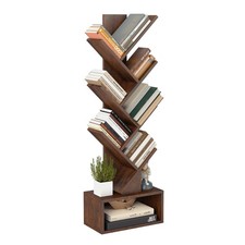7 Tier Tree Bookshelf, Rustic Brown Floor Standing Bookcase with Storage Cabinet Bookcase price